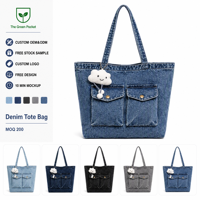 Bolso Tote de Mezclilla Personalizado, Bolso de Hombro de Lona de Gran Capacidad, Bolso Casual Azul Lavado para Mujer, OEM ODM con Logotipo Personalizado