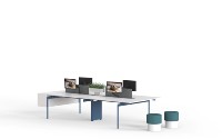 Table de travail de bureau pour 4 personnes, poste de travail fixe, mobilier de bureau avec écran en tissu et lampe de travail