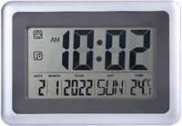 Horloge murale numérique silencieuse à piles avec écran LCD, calendrier, température, alarme, fonction snooze, décoration de bureau, maison, style rustique