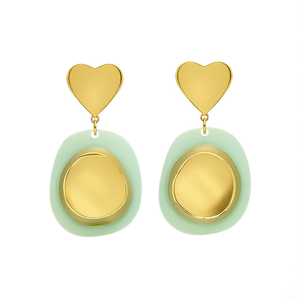 Boucles d'oreilles pendantes tendance en acier inoxydable 316L plaqué or PVD, forme cœur, avec acrylique vert - Product Image 2