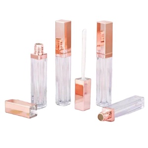 Contenant vide carré rose de 5 ml pour brillant à lèvres, flacon à lèvres rose doré avec applicateur - Product Image 1