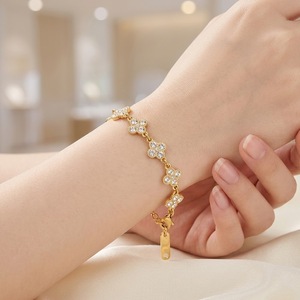 Pulseira Feminina de Aço Inoxidável da Moda com Diamantes Completos e Contas de Zircônia Multicoloridas. Disponível para Atacado - Product Image 1