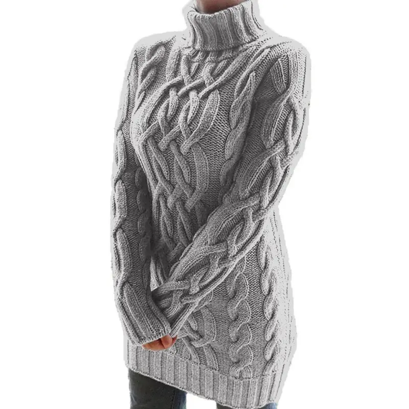 Suéter grueso de dos solapa vintage para mujer, vestido de otoño-invierno, suéter largo