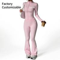 Ensemble de yoga 2 pièces pour femme : veste zippée à manches longues et pantalon évasé, sensation seconde peau, tenue de sport pour la gym et l'entraînement