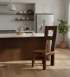 Chaise de salle à manger minimaliste en bois de suar massif avec dossier en H audacieux et texture de grain organique riche. - Product Image 1