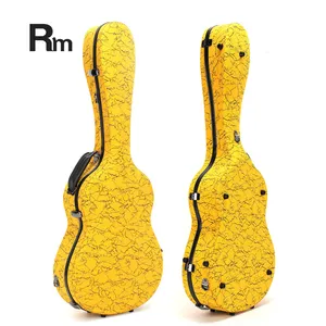 碳1-C Rm OEM吉他零件黄色印花封面防水硬壳玻璃纤维原声吉他盒音乐配件