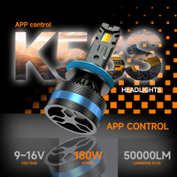 Ampoule de phare LED K58S H4 contrôlée par application, 180W, avec matériau en aluminium durable et lumière tricolore réglable 6000K pour voiture