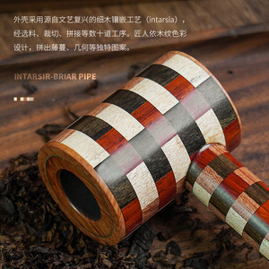 Intarsir Briar Pipe Straight Handle Solid Wood Smoking Accessory With Activated Carbon Filter For Men - Product Image 4
