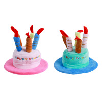 Chapeau d'anniversaire en peluche pour animaux de compagnie avec bougie intégrée – Accessoire de fête doux pour chien et chat