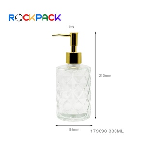 Flacon pompe rond en verre transparent <span class=keywords><strong>de</strong></span> 330 ml pour lotion, distributeur <span class=keywords><strong>de</strong></span> savon liquide - Product Image 3
