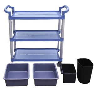 รถเข็นส่งอาหารพลาสติกสามชั้น สีฟ้า วัสดุ PP สำหรับบริการภายในบ้าน โรงแรม ร้านอาหาร - Product Image 4