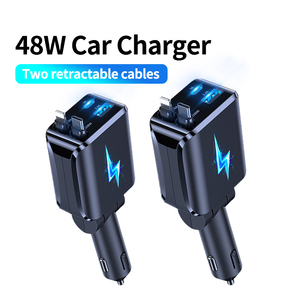 Chargeur de voiture rapide professionnel 48W à 4 ports, câbles rétractables doubles de 70 cm, câbles de type C, adaptés aux passionnés d'automobiles - Product Image 1
