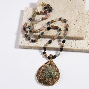 Moda Boho mujer joyería Chip turmalina <span class=keywords><strong>Rhinestone</strong></span> Pava bola hematita cuentas <span class=keywords><strong>collar</strong></span> hierro turmalina gota colgante <span class=keywords><strong>collar</strong></span> - Product Image 5