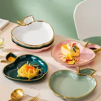 Vaisselle en porcelaine verte, assiettes à bords en or rose, en céramique, de style nordique léger, de luxe, nouveau produit