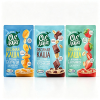 Sachets personnalisés à trois soudures pour flocons d'avoine et céréales petit-déjeuner aux saveurs de fruits variés, logo personnalisé disponible