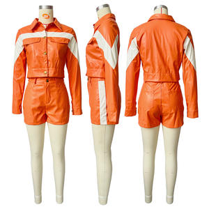 Giacche Crop da donna in due pezzi Faux pelle Fashion da donna abiti da donna pantaloncini da motociclista primavera estate abbigliamento da strada - Product Image 3