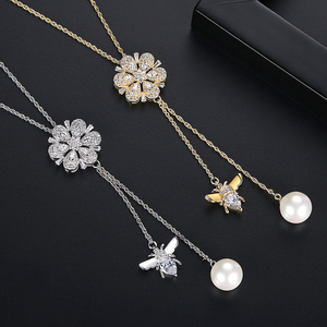 LUOTEEMI kübik zirkonya büyük çiçek moda kadın kolye 74 + 5cm uzun kazak zincir kolye - Product Image 4