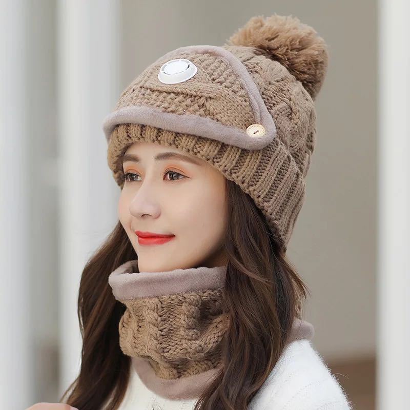 Ensemble de 3 pièces de Ski en molleton pour femmes, bonnet, masque, écharpe, coupe-vent, chaud, tendance