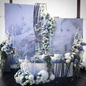 <span class=keywords><strong>Boule</strong></span> de fleurs artificielles en soie, roses blanches et bleues, pour décoration de maison et de mariage - Product Image 5