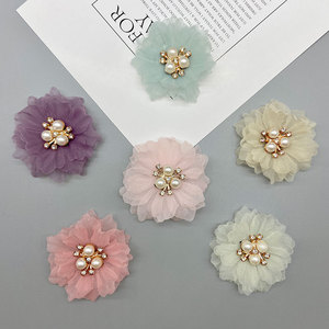 Barrettes à cheveux en tissu avec fleurs, accessoires pour cheveux en maille perlée, fleurs faites à la main pour usage quotidien, décorations DIY - Product Image 1
