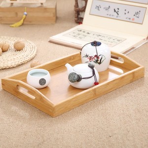 Bamboo Serving <b>Tray</b> Natural Color Rectangular With Handles For <b>Tea</b> Coffee Snack Fruit Outdoor Use - Product Image 3