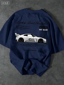 <span class=keywords><strong>Camiseta</strong></span> de Verano para Hombre con Temática de Carreras, con Elementos Deportivos, Estilo Juvenil, Cuello Redondo, Suave, 100% Algodón - Product Image 3