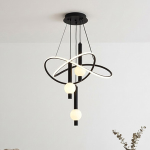 Lustre de plafond noir nordique moderne à LED pour îlot de cuisine, salle à manger, salon, lustres et suspensions - Product Image 1
