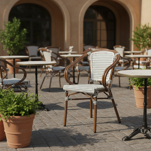 Sedia da Giardino in Rattan Sintetico Impermeabile - Poltrona Bistrot Francese in Rattan PE con Telaio in Alluminio per Esterni e Soggiorno - Product Image 1