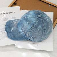 Topi Baseball Denim Unisex Gaya Korea 2026 Baru 100% Katun Bordir Robek Model Extra-Deep Cocok untuk Empat Musim Dapat Disesuaikan Grosir