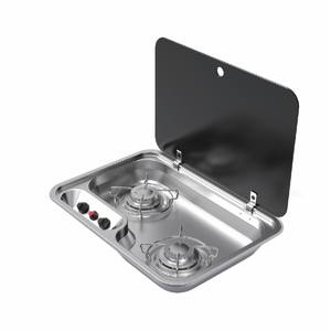GR-910 <b>Double</b>-Burner <b>Gas</b> <b>Stove</b> Stainless Steel with Tempered Glass Cover for RVs and Yachts <b>Camping</b> <b>Stove</b> Accessory - Product Image 1