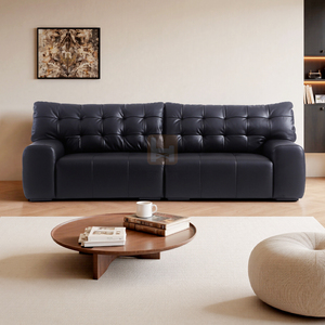 Ensemble de <span class=keywords><strong>canapé</strong></span>-lit en <span class=keywords><strong>cuir</strong></span> <span class=keywords><strong>microfibre</strong></span> noir de style italien moderne, salon minimaliste, éponge personnalisée, hall d'hôtel, villa - Product Image 2