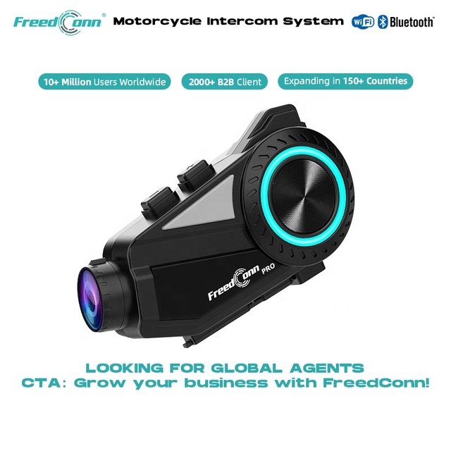 FreedConn R3 PRO WiFi Video 2K Recorder Camera 512G TF With Bluetooth Intercom Headset 6 Rider Wireless Waterproof Headset
