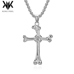 Retro punk style stainless steel bone cross necklace, <b>titanium</b> steel niche, unique, unisex pendant accessory. - Product Image 5