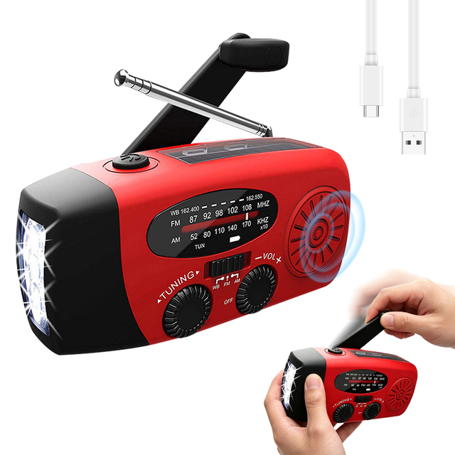 2026 New 2000mAh Portable Emergency Solar Radio Digital AM/FM Internet Radio Waterproof IPX4 Hand Crank LED Flashlight Built-in