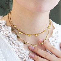 Kalung Perhiasan Mewah Elegan Warna Cyan Gold, Kalung Minimalis Fashion Berlian Stainless Steel untuk Wanita