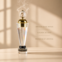 Brûleur d'encens en cristal K9 avec base en onyx noir, couvercle creux en forme de lune dorée, support d'aromathérapie zen pour décoration artistique de luxe à domicile