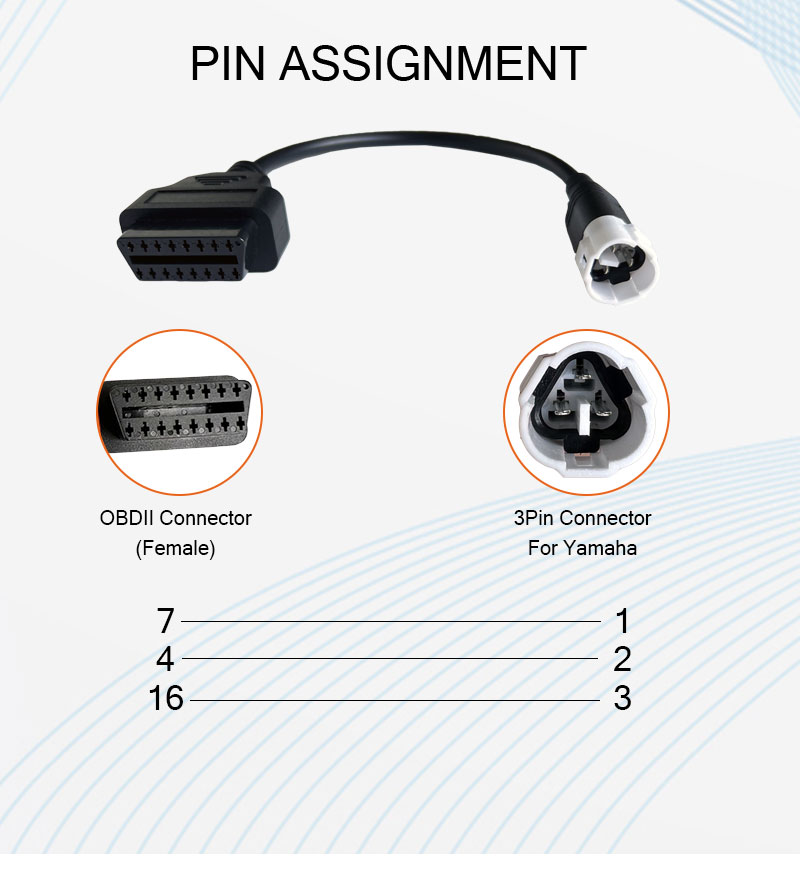 OBD2 Connector 3Pin to OBD2 16Pin Diagnostic Adapter Cable  For Yamaha Motorcycle
