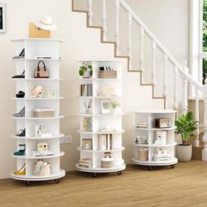 Organizzatore Girevole a 5 Ripiani in Bambù Bianco da 170 cm, Carosello Rotante a <span class=keywords><strong>360</strong></span>°, Portascarpe e Organizzatore per Armadio - Product Image 4