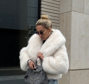 Hot Sale White Fluzzy Faux <strong>Fur</strong> <strong>Jacket</strong> for Women Black Warm <strong>Fluffy</strong> Faux <strong>Fur</strong> Coat Streetwear Overcoat - Product Image 2