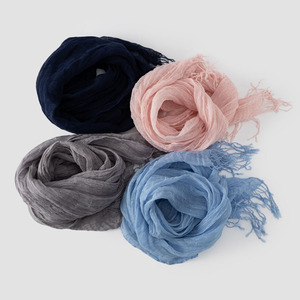 Écharpe 100% lin pur pour femmes, style littéraire rétro, légère, respirante, en lin froissé, châle enveloppant, écharpes douces à franges - Product Image 3