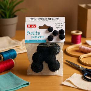 Iln Black <b>Wool</b> Pompom 3.0 Cm <b>Craft</b> Supply For Sewing And DIY Projects - Product Image 3