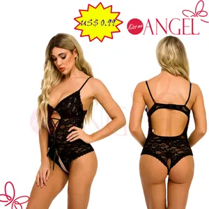 KISS ME ANGEL Lingerie Seksi Wanita, Pakaian Teddy Seksi Tanpa Punggung Tali Silang Dapat Disesuaikan Renda Selangkangan Terbuka US $0.99