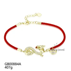 Grace Jewelry Cool Dragon Ingot Shape Lucky Fortunate Red Rope Gold Plated 925 Sterling Silver Girls Jewelry Bracelets