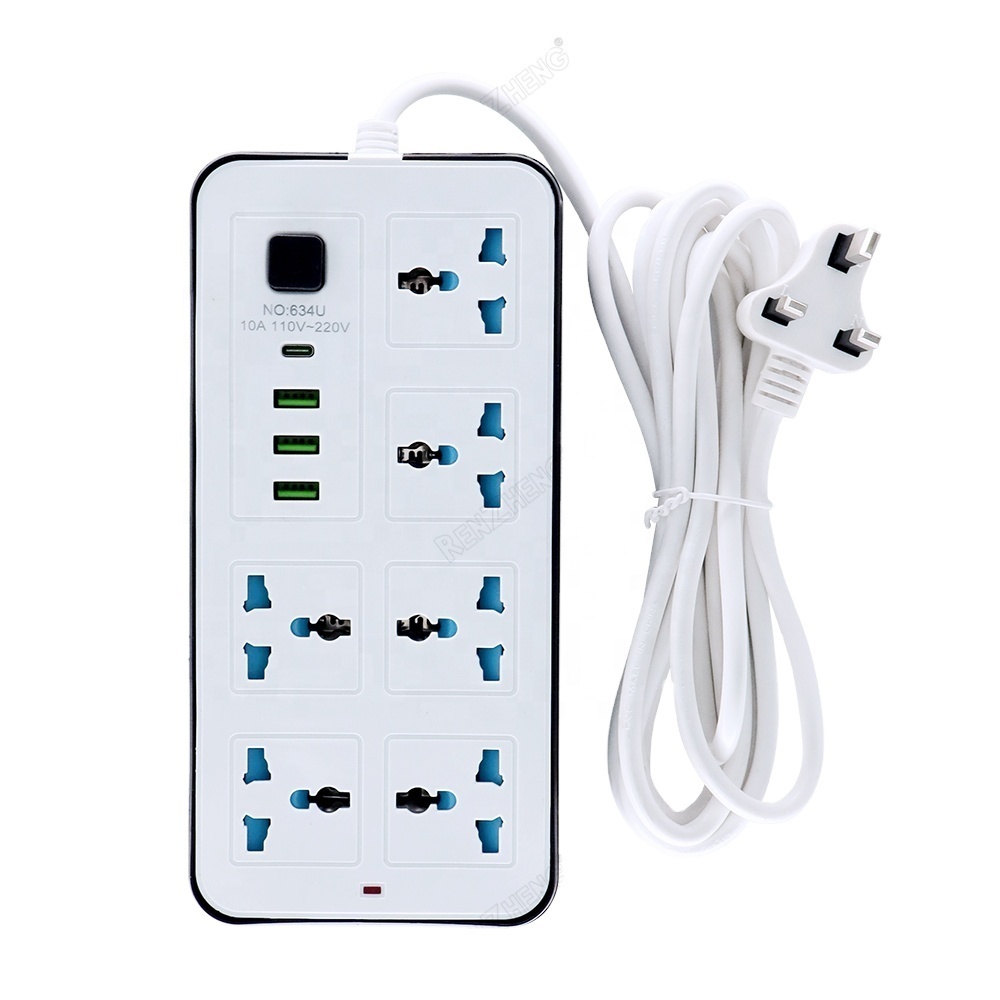 <strong>Universal</strong> Extension Lead 6-Ac Outlet Mains Strip 110V Multiple Function USB Electric <strong>Socket</strong> UAE UK <strong>3</strong> <strong>Pin</strong> <strong>Plug</strong> for Industrial Use