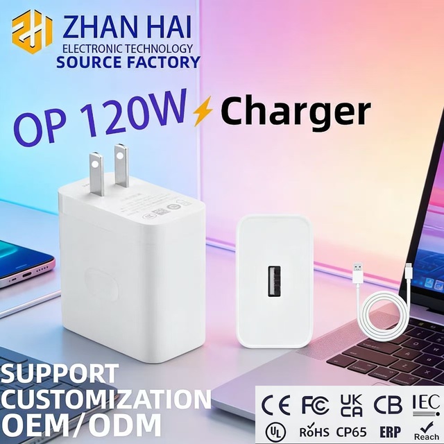 120W Mobile Phone Fast Charger SuperVOOC 2.0 Protocol US Standard Plug ABS Material USB-A Interface Adapt OPPO