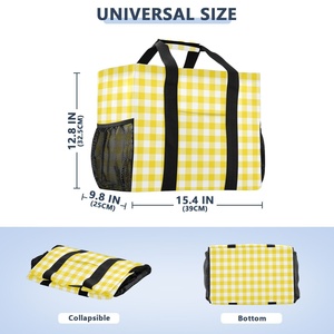 Bolsa de Compras Reutilizable de Gran Capacidad con Diseño Hawaiano a Cuadros Amarillos y Asa Resistente para Uso Diario - Product Image 2