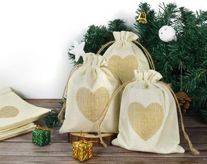 Coeur Design toile de jute cordon sacs-cadeaux pour mariage bébé douche noël-toile de jute bijoux bonbons pochettes lettre motif - Product Image 6