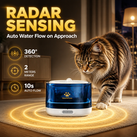 Fontaine à eau pour chat avec capteur radar, 2,5 L, sans fil, distributeur d'eau automatique, trois modes de débit, pour intérieur