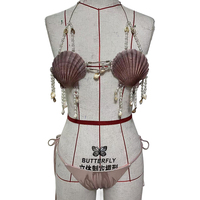 Bijoux de festival sexy pour femme, haut de bikini à col halterneck perlé, bralette sirène, haut de soutien-gorge à chaîne coquillage cowrie, harnais pour fêtes