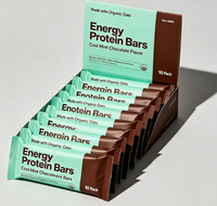 Barras Energéticas Altas en Proteínas, Chocolate con Menta Refrescante, Avena Orgánica Sin OMG, Reemplazo de Comida, Saciedad, Resistencia, Suplemento para el Fitness, Paquete de 10